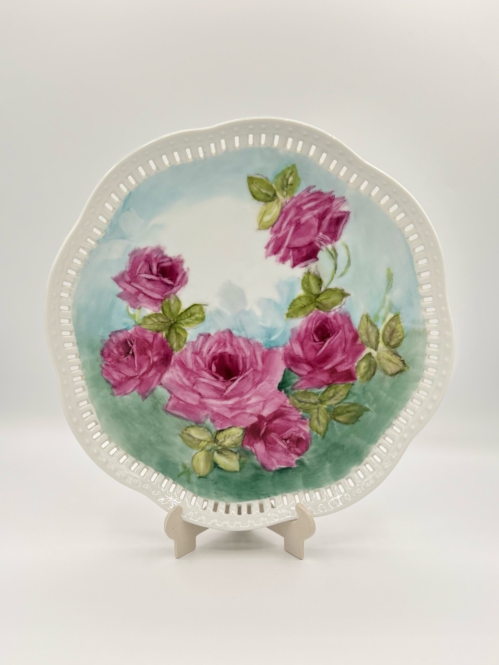 Vintage Hand Painted Porcelain Pink Roses Plate